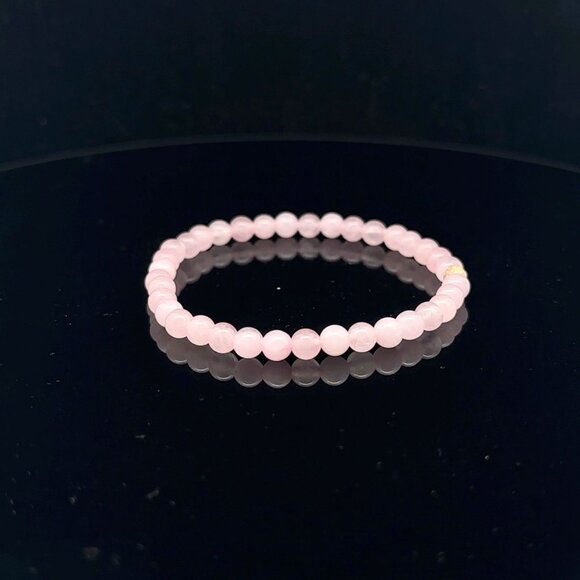 Gemstones Rose Quartz Mini 4mm Stretchable Bracelet 14k Gold Bead Charm Stardust - Picture 5 of 6